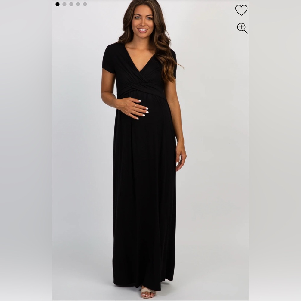 PinkBlush Black Draped Maternity/Nursing Maxi Dress